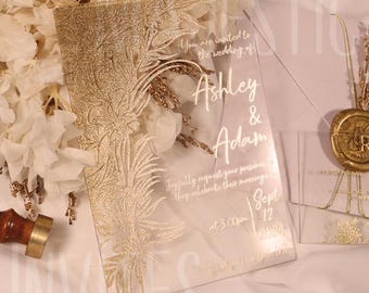 Foil Printed Clear Acrylic Wedding Invitation Set: Elegant Modern Design
