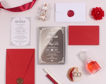 Silver Mirror Acrylic Wedding Invitation Set: Modern Elegant Invite