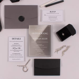 Luxus Silber Spiegel Acryl Hochzeitseinladungs Set - Weiß Gedruckt Elegantes Modernes Einladen - Perfekt für Hochzeiten, Verlobungen&besondere Anlässe
