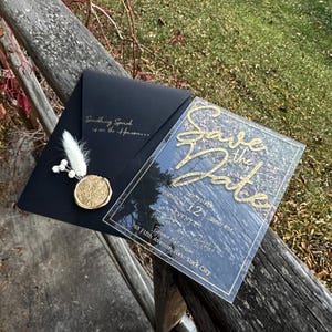 Acrylic Wedding Invitation: Black Envelope with Foil Stamping