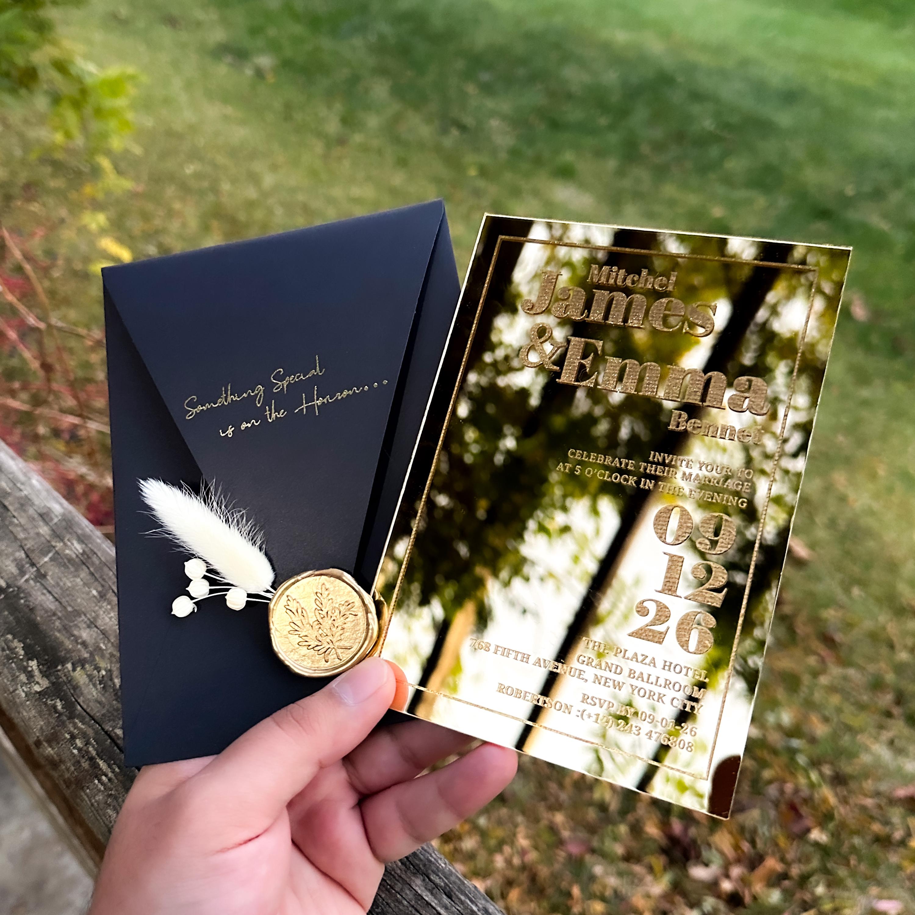 Gold Foil Acrylic Wedding Invitation: Black Envelope - Etsy