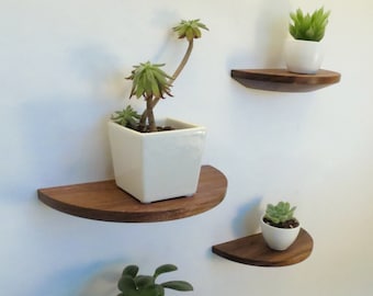 Set of 2 half round walnut shelves