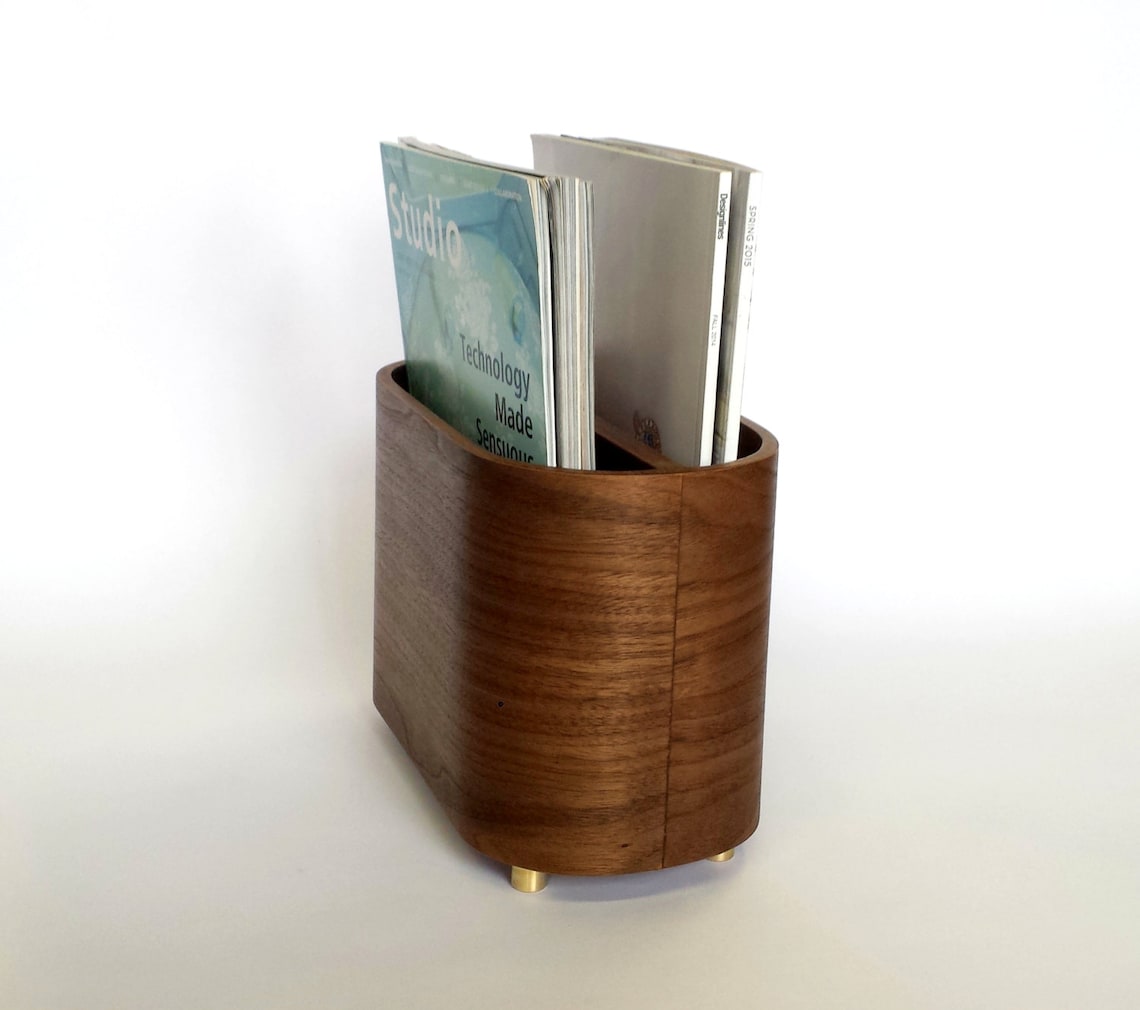 Magazine Rack Walnut With Solid Brass | Etsy Canada