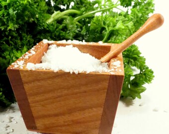 Salt cellar - cherry wood salt cellar with wooden spoon