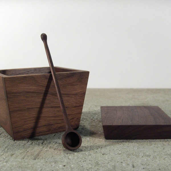 3 Large Wooden Sugar bowls - solid walnut sugar container with wood spoon