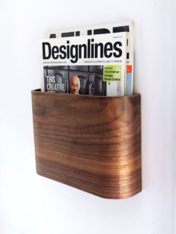 SHIPPING INCLUDED Magazine Rack - Walnut Wall Hung Holder 10