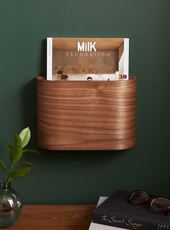 SHIPPING INCLUDED Magazine Rack - Walnut Wall Hung Holder 10