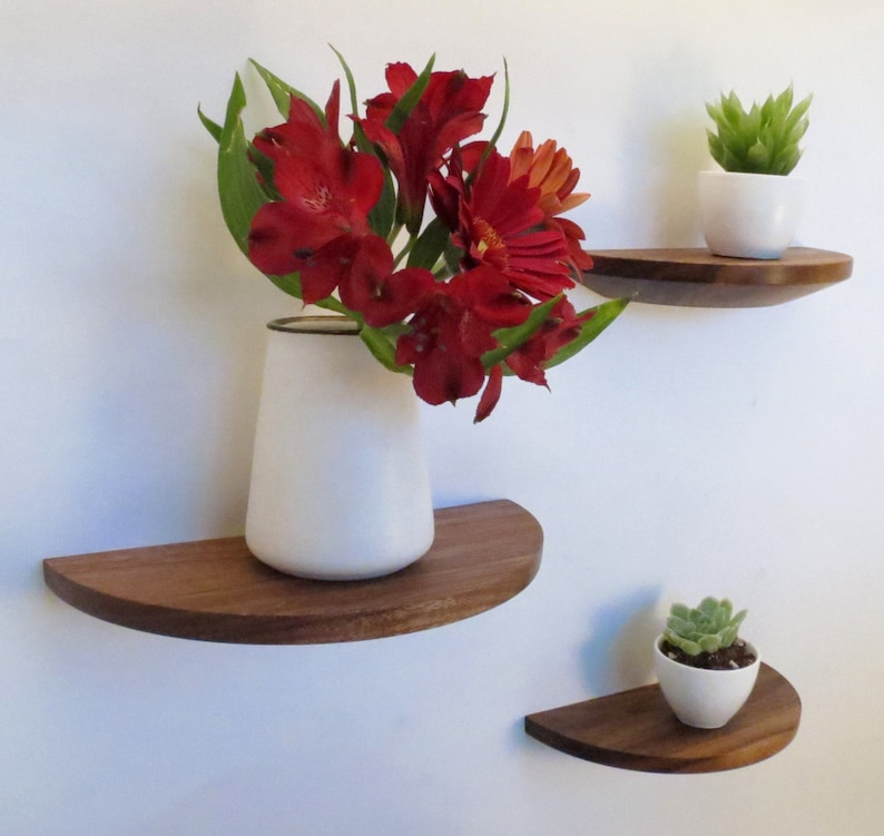 Half Round Walnut Shelf Floating Wood Shelf Etsy
