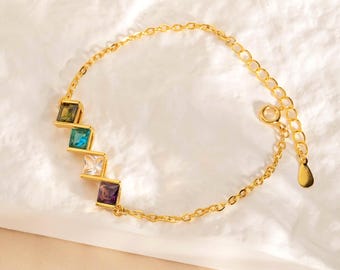 Personalized Birthstone Bracelet for Women, Custom Family Birthstone Bracelet, Dainty Multiple Bracelet, Birthstone Jewelry, Gift for Her