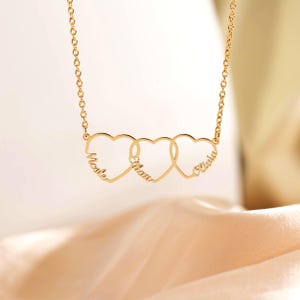 Personalized Name Hearts Necklace, Mom Necklace with Kids Names, Family Name Necklace with Heart, Name Jewelry, Gift for Mom, Birthday Gift