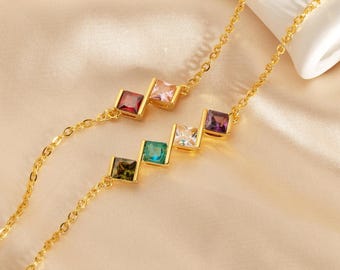 Personalized Family Birthstone Bracelet, Multi Birthstone Bracelet, 18k Gold Birthstone Bracelet for Wommen, Anniversary Gift, Gift For Her