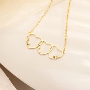 Custom Multiple Heart Necklace, Family Heart Necklace, Personalized Kids Name Necklace, Mothers Heart Necklace, Gifts for Mom, Birthday Gift