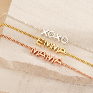Collar con nombre personalizado, collar con letra de burbuja, letra de globo 3D, collar con nombre dorado, regalo personalizado, regalos de cumpleaños, regalo para mamá