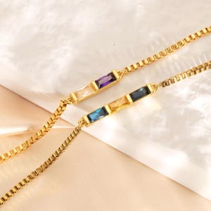 Custom Family Birthstone Bracelet, Personalized Baguette Birthstone Bracelet, 18K Gold Birthstone Bracelet, Graduation Gift, Gift For Mom