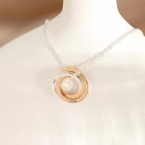 Engraved Circle Name Necklace, Family Name Necklace, Two Three Four Five Interlocking Circle Necklace, Stacking Ring Necklace, Gift for Her