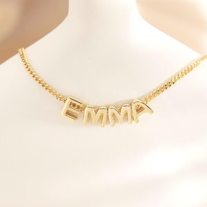 Collar con nombre y burbuja de oro de 18 quilates, delicado collar con nombre, collar con letra de globo, collar con letra de globo 3D, regalo para el Día de la Madre, regalos de cumpleaños