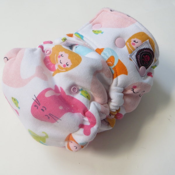 One Size Bamboo Fitted Hybrid Cloth Diaper pink mermaids CLEARANCE