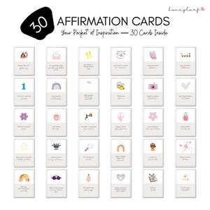 30 druckbare Affirmationskarten | Selbstliebe & Heilung Tägliche Inspiration | Minimalistischer Digital Download (A4 + PNG)