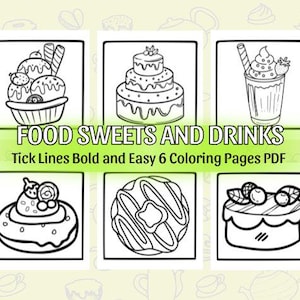 Instant Download Printables – Food, Drinks & Sweets Coloring Pages for All, Bold and Easy