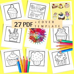 Ice Cream and Desserts Printable  Coloring Pages, BOLD Easy Activity Sheets, Candy, Donut, Cake, Tick Lines Activity Book Pages for All