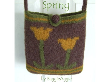 Cross Body Bag Pattern for Instant Download. Knit and Felt Purse Pattern. Knitting In The Round and No Sew.