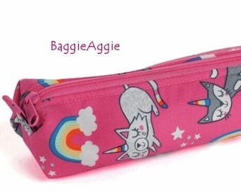 Pink Knitting Needle Case. Extra Long Knitting Pins Pouch with Zip. Caticorn Birthday Gift for Girls.