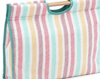 Beach Stripe Knitting Bag with Internal Pockets. Cross Stitch Storage Bag. Practical Gift for Knitter. LAST ONE!