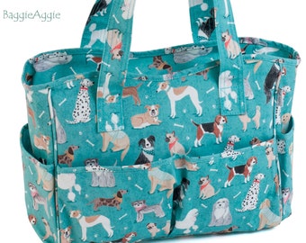 DOGS Knitting Bag with Multiple Pockets. Zipped Sewing Caddy. Practical Birthday Gift for a Dog Lover!