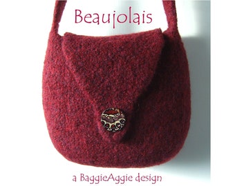 Bag Knitting Pattern PDF for Instant Download. Knit & Felt Shoulder Bag Pattern. Beaujolais.