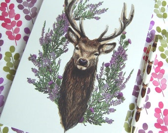 Gift Wrapped Notepad + Pen Set. Wild Stag Writing Pad with Matching Pen. Low Cost Postal Gift for Mothers Day.