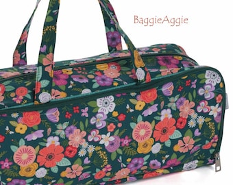 Large Knitting Bag with Zip Down Flap for Needle Storage. Floral Crochet Project Bag. Quality Birthday Gift for Knitters.