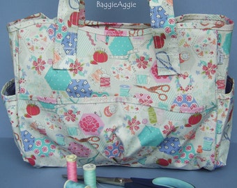 Sewing Caddy Bag with Storage Pockets. Crochet or Knitting Project Bag. Birthday Gift for a Cross Stitcher.