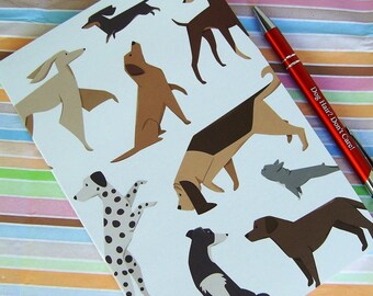 Notebook and Pen Set. Gift Wrapped DOGS Writing Pad with Matching Pen. Affordable Postal Gift for Mothers Day.