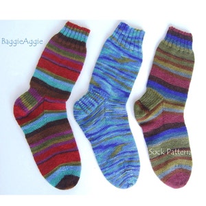 May include: Three pairs of striped knit socks in different color combinations. The socks are blue, green, and brown with red stripes. The socks are on a white background.