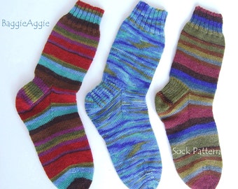 Modèle de chaussettes facile pour femmes à télécharger instantanément. Modèle PDF de tricot de chaussettes pour débutant de haut en bas. Poids sport / 4 épaisseurs.
