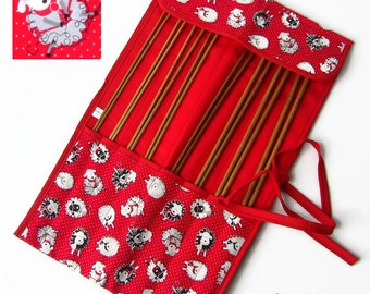 SHEEP Knitting Needle Case + Bamboo Needles. Knitting Starter Kit. Birthday Gift for Beginner Knitter.