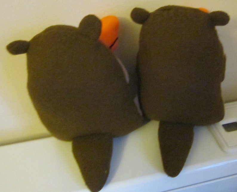 NEW Brown Otter Twins with Orange Fish Cuddly Toys Brown Brown