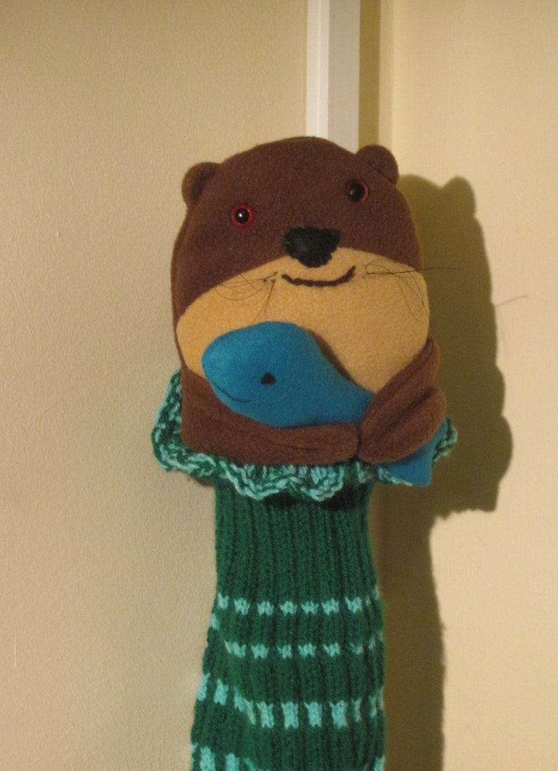 Otter Head Blue Fish Green/Blue Handle Protector Brown Fleece image 0