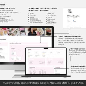 2025 Notion finance tracker with budget planning, income database, bill and expense calendar, and bank accounts overview for personal financial management.