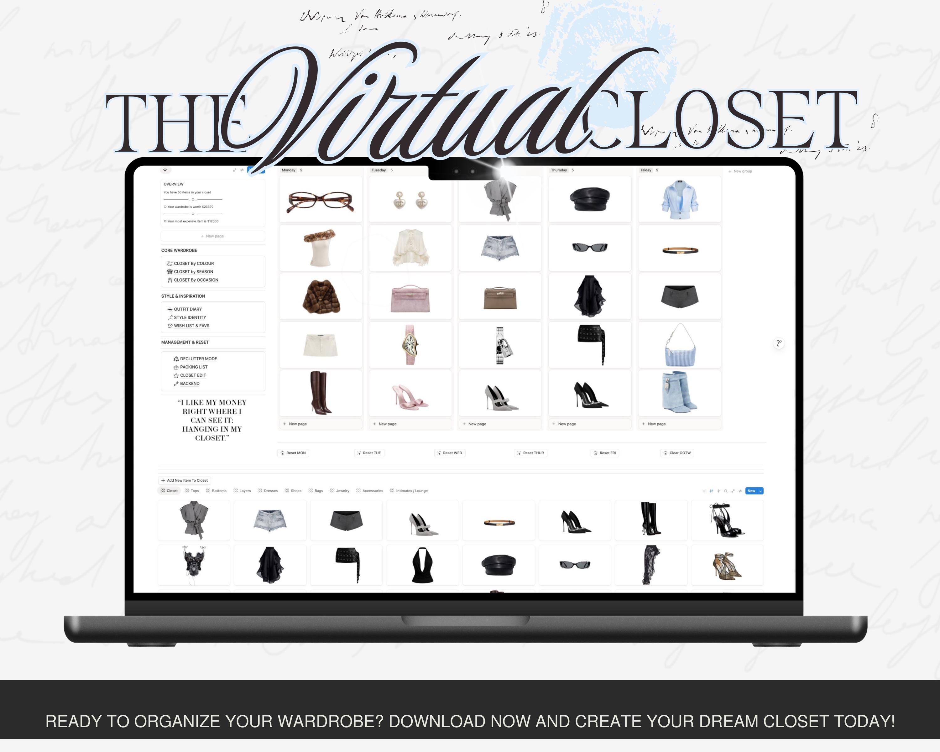 Notion Wardrobe Manager Template, Digital Closet Organizer & Outfit ...
