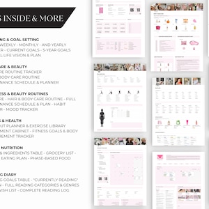 What’s inside the 2025 digital Notion planner: daily, weekly, monthly, and yearly planning tools, goal setting, self-care trackers, wellness routines, fitness and health logs, and beauty routine templates.