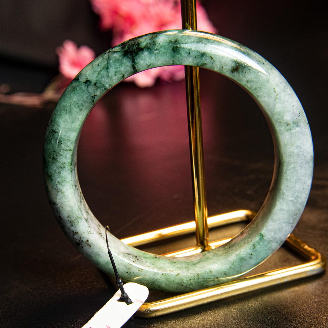 Bracciale Rigido In Giadeite Naturale Verde - Gioiello Originale Handmade - Circonferenza 56-62mm