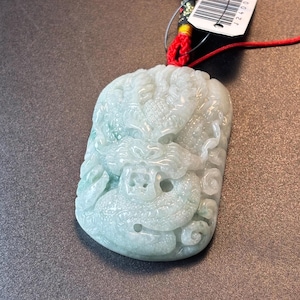 56MM Exquisite Natural Grade A Burmese Jadeite Dragon Pendant Necklace – Hand-Carved Chinese Zodiac Dragon Certified Untreated Green Jadeite