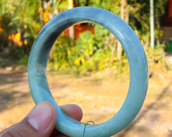 56mm Natural Blue Green Jadeite Jade Bangle – Untreated Grade A Burmese Jade Bracelet, Smooth Round Classic Style