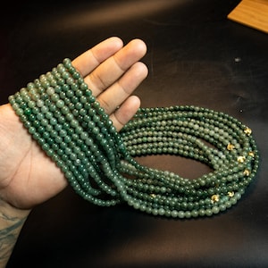25&quot; Strand Authentic Burmese Jadeite Beads Grade A Green Jadeite Smooth Round Cut Ideal for Malas Necklaces Energy Healing Amulet Crafting