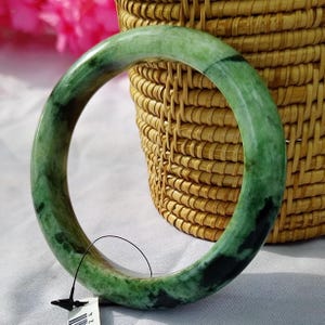 62MMGenuine Grade A Burmese Jadeite Jade Bracelet – Dark & Light Green Natural Jadeite Bangle | Spiritual Healing Jewelry Lucky Gift for Her