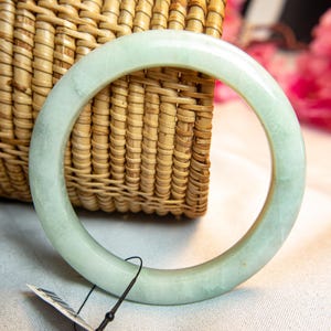 55MM Natural Burmese Jadeite Bangle: Milky Green Jade Bracelet