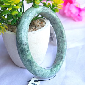 Hand-Carved Burmese Jadeite Bangle: Forest Green Marble, 65mm