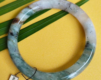 58.2MM Burmese Jadeite Bangle: Translucent Forest Green & Icy White