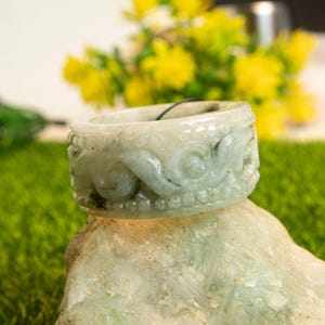 12US Genuine Green Burmese Jade Ring Grade A Wide And Thick Jade Jadeite Ring for Men And Women Symbol of Prosperity